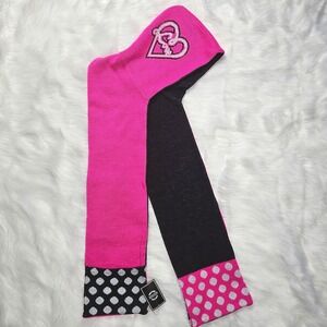 Hooded Scarf‎ Barbie Love Pink Black White Polka Dot Hat Attached Knit
